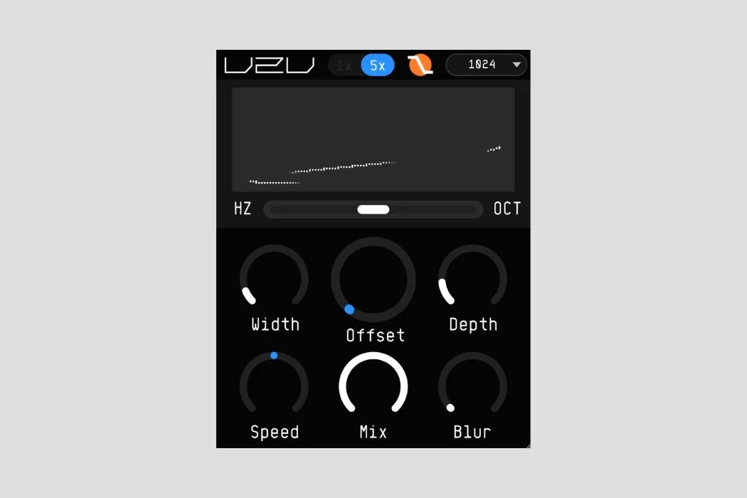 Interface du phaser spectral UZU d’Ewan Bristow sur écran, avec boutons et réglages, essai gratuit 7 jours