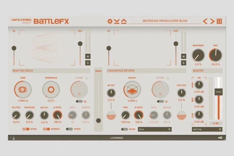 Interface du plugin gratuit BattleFX d’Unfiltered Audio, avec modules multi-FX et contrôles sur fond sombre