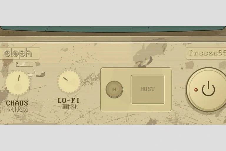 Interface du plugin gratuit Freeze95 de cloph-dsp, avec boutons de stutter et freeze sur fond sombre