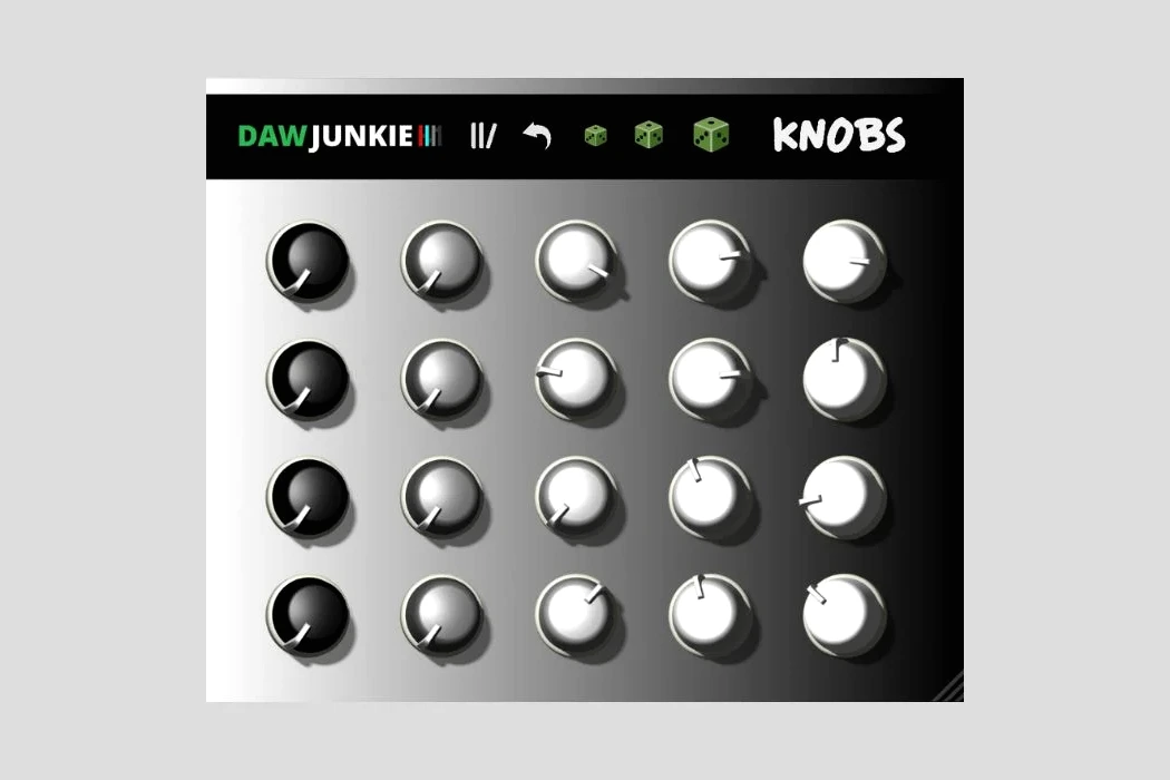 Interface du plugin gratuit Knobs de DAWJunkie, avec boutons rotatifs et paramètres d’effets aléatoires