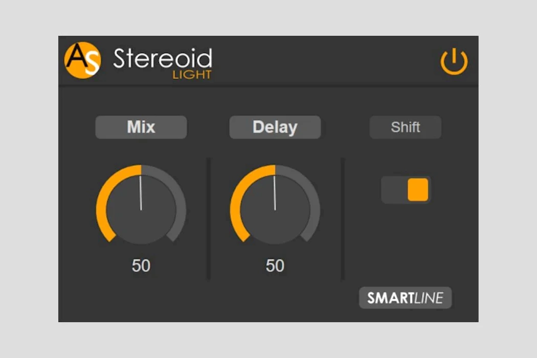 Stereoid Light d’ANWIDA Soft affiché sur un écran, interface de plugin audio avec boutons et réglages visibles