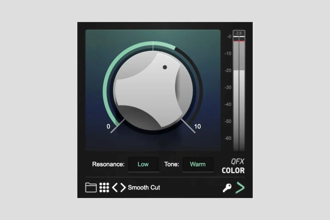Interface du plugin 2B Played Music QFX Color affichée sur écran, avec boutons et réglages colorés